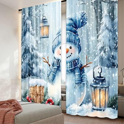 2pcs 2D Flat Printing Merry Christmas Party Curtains WinterGlow Scopic and Stylish 100% Polyester Fiber Party Decorations for