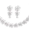 Rhodium Plated Silver Toned White American Diamond Studded Flower Shaped Jewellery Set For Girls and Women