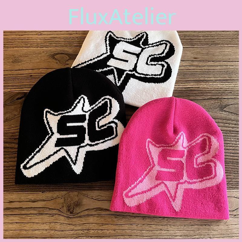 Pattern Sc Alphabet Acrylic Beanie Knit Hat Unisex Warm Hat For Outdoor Use