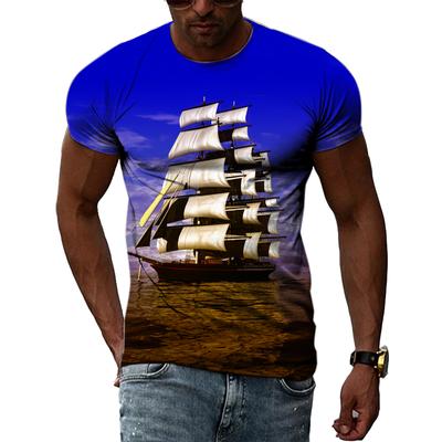 Sommer Segelboot Auf Meer Grafik T Shirts Männer Mode Lässig Persönlichkeit 3D Gedruckt Rundhals Kurzarm Streetwear T-shirts Tops