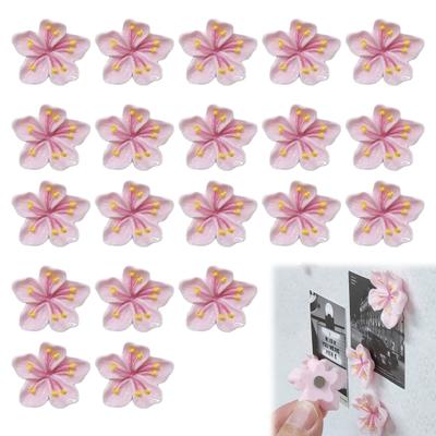 20Pcs Pink Cherry Blossom Refrigerator Magnet Photo Notes Holder Home Office Kitchen Whiteboard Locker Fridge Peach Flower Magnetic Decoration