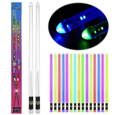 Baquetas Iluminadas LED 15 Cores Mutáveis Baquetas de Plástico Iluminadas LED Baquetas de Bateria de Jazz para Bateristas Adultos