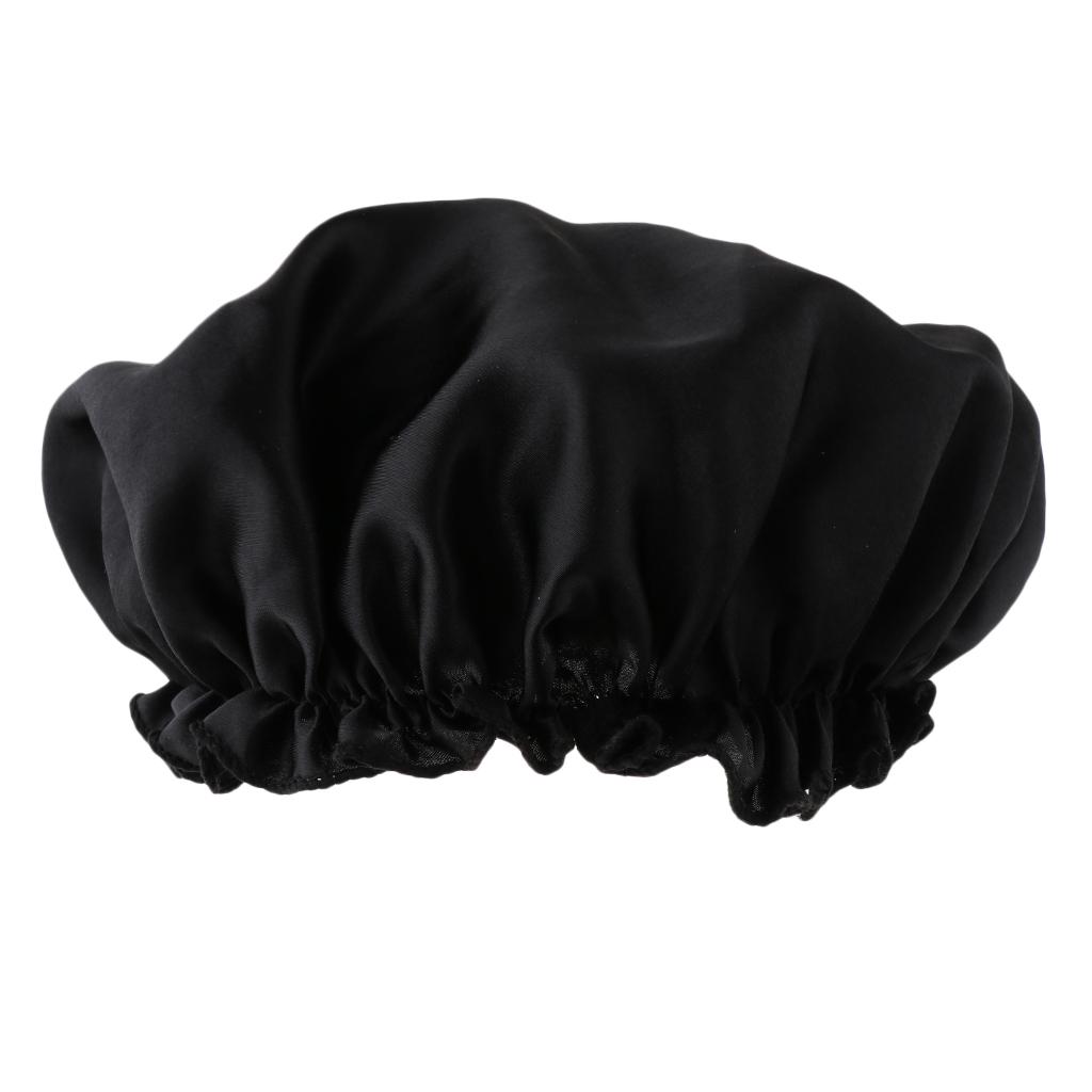 

Women s Satin Silky Bonnet Premium Elastic Band Hair Loss Sleep Waterproof Shower Headwrap Chemo Hat Soild Color Nightcap чёрный