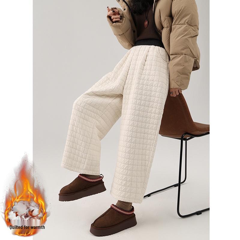 

Autumn/Winter 2025 High-Waist Plaid Cropped Pants - Women s Slimming & Warm Korean Style Casual Trousers M бежевый