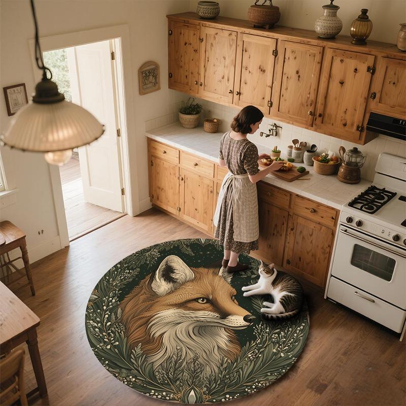 Fox On Tree Branch,Round Area Rug,Carpet Rug for Living Room Bedroom Sofa Playroom Decor,Non-slip Floor Mat