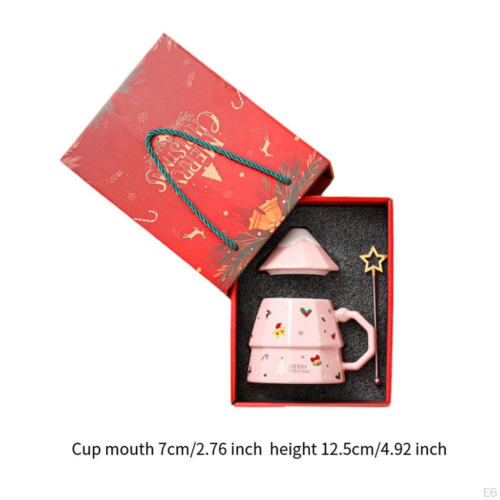 Keramik Weihnachtsbecher Kaffeetasse, mit Deckel und Henkel, Geschirr, Feiertags Lustige Tasse