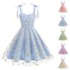 Abito a Bretelle alla Moda per Bambini Abito con Ricamo in Rete Fiocco Abito da Principessa