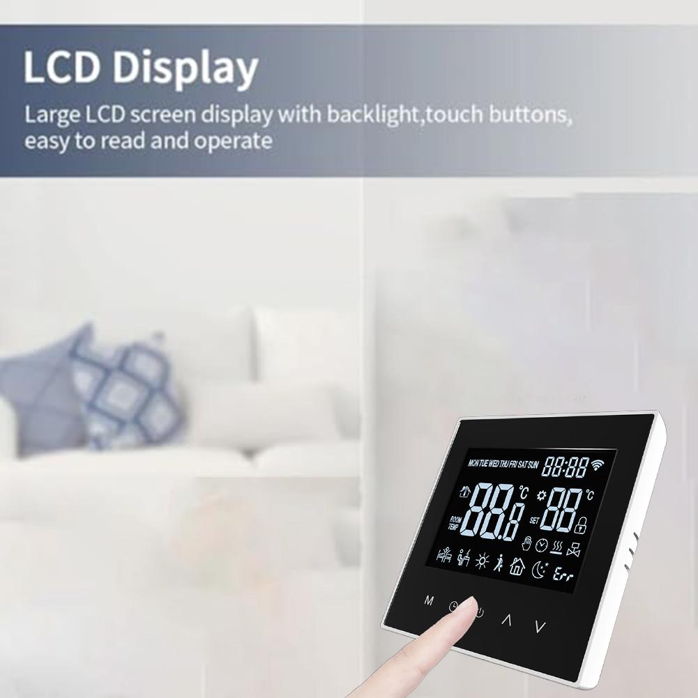 Smart Thermostat Featuring Custom Scheduling through App Wide Temperature Range and LCD Screen for Precise Heating Regulation