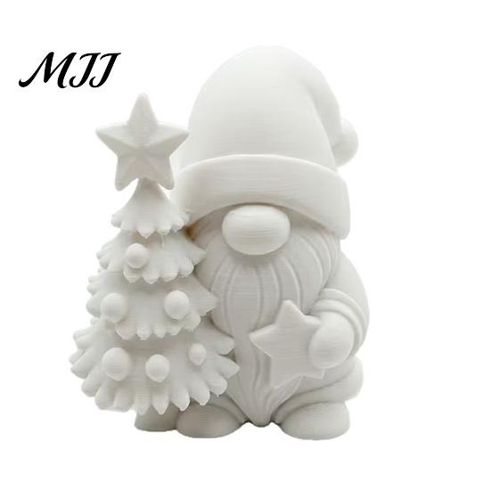 Handmade Xmas Gift Souvenirs 3D Printed Christmas Gnome Figurine, DIY Paintable Mini Hugging Small Figurines for Desktop Star & Tree, Winter