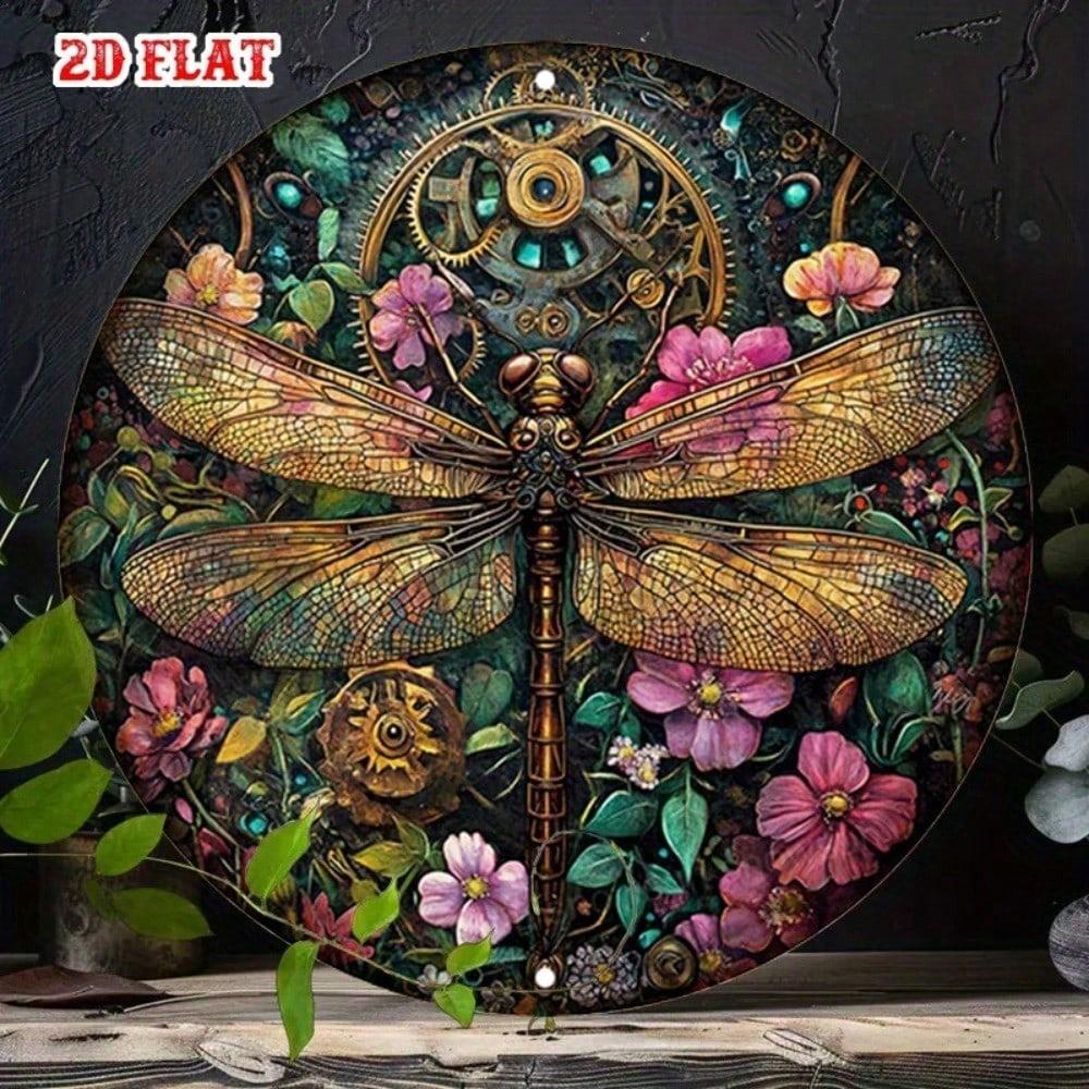 

VIVIHOME 7.87 Round Rustic Metal Wall Art Dragonfly Gears Floral Design 20x20 різнокольоровий