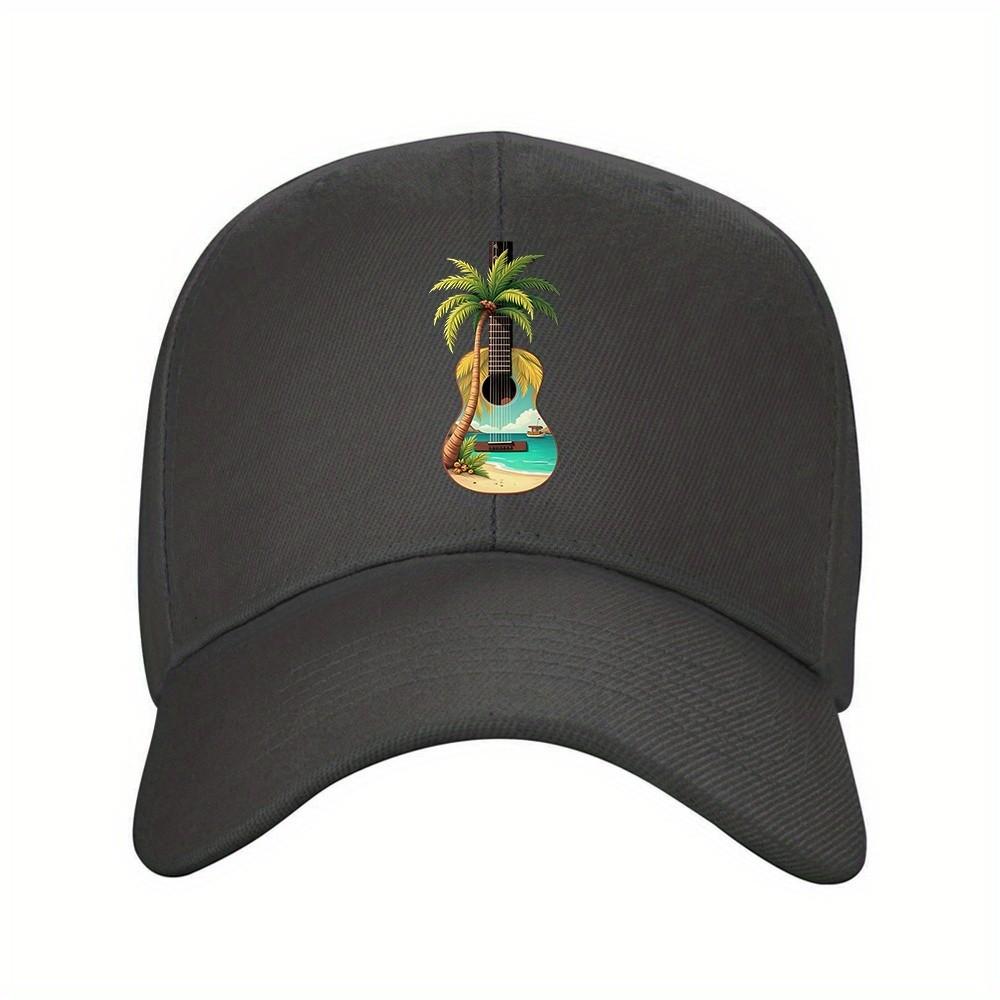 Guitar Beach Palm Tree Baseball Cap Polyester Casual Sports Outdoor Adjustable Unisex Hat