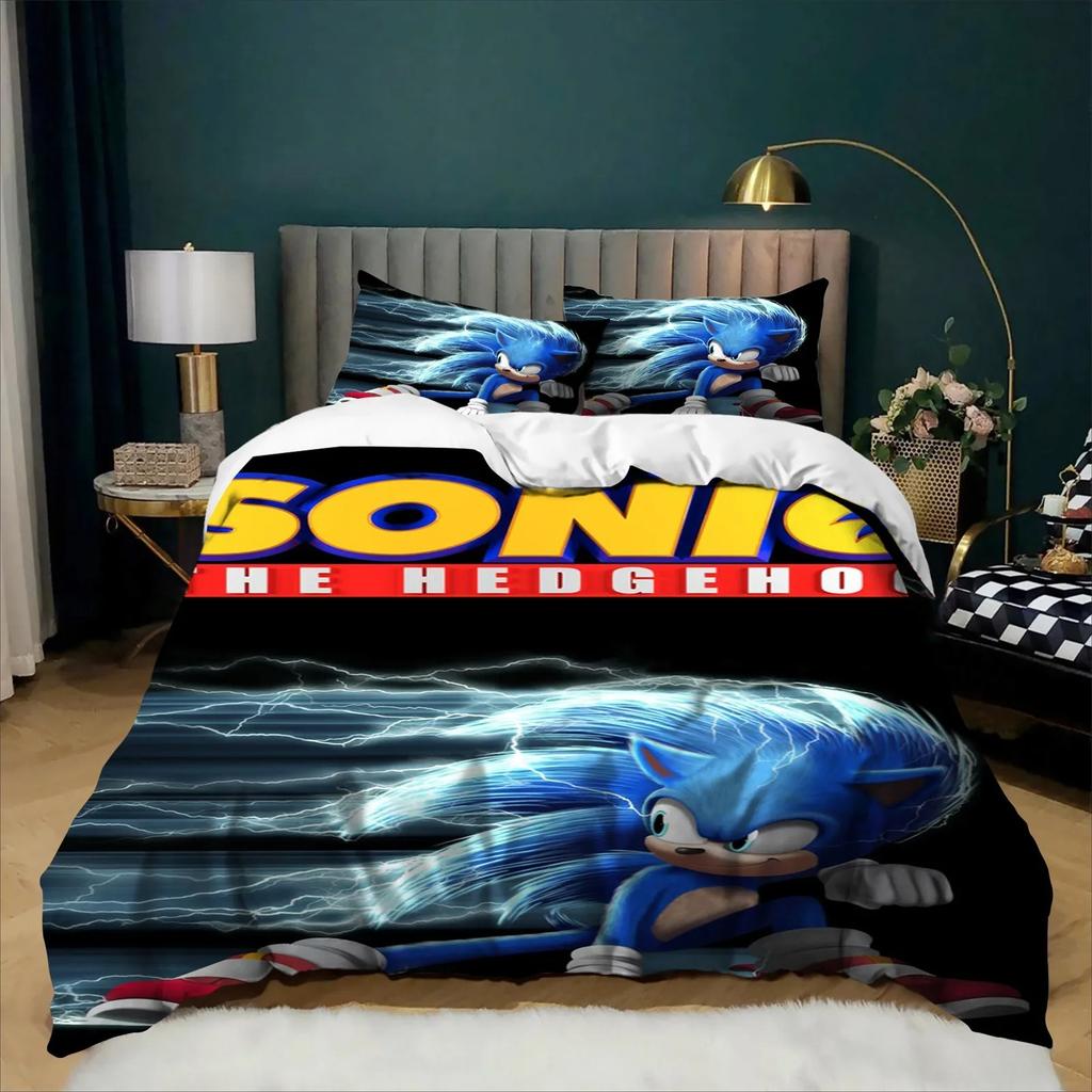 Exquisite 3D Cartoon S-Sonics Wallpaper Anime Digital Printing Bedding Set Duvet Cover Pillowcase Youth Kids Girl Boys Gift