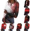 Women's Casual Long Sleeve Ribbed Top Crew Neck Halloween Ghost Print Slim Fit Stretchy Shirt for Everyday Wear