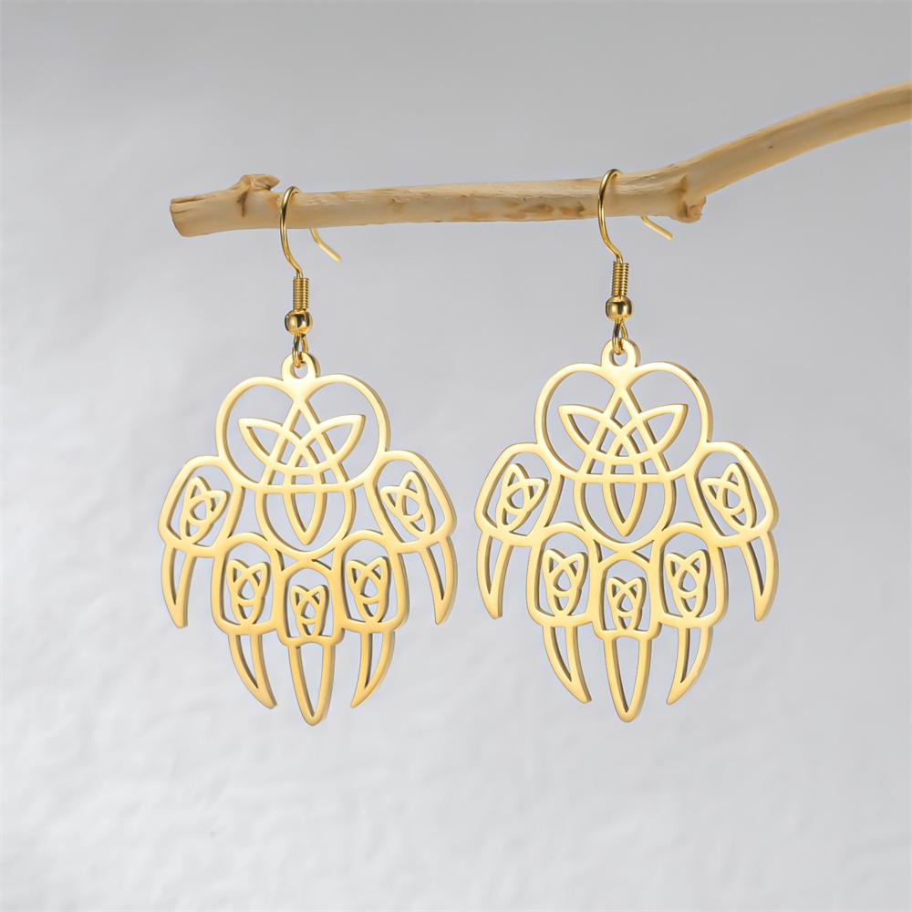 Wolf Paw Celtics Knot Drop Earrings for Women Bear Claw Gothic Dangle Earrings Stainless Steel Jewelry Religious Amulet Gifts