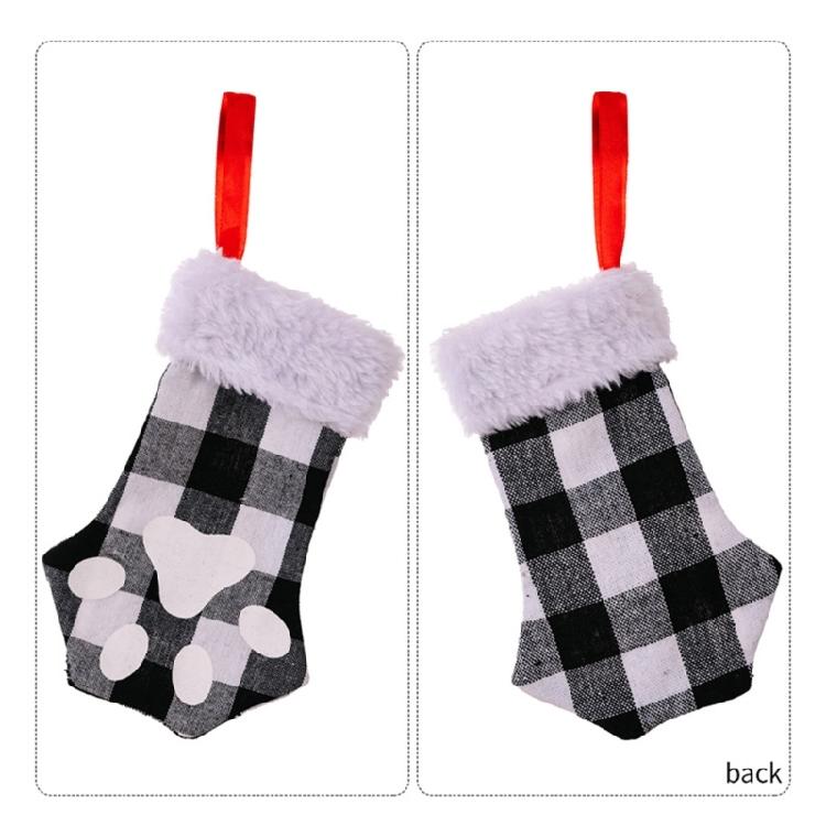 Christmas Cute for Cat Paw Plaid Tree Stocking Family Gather Party Decor