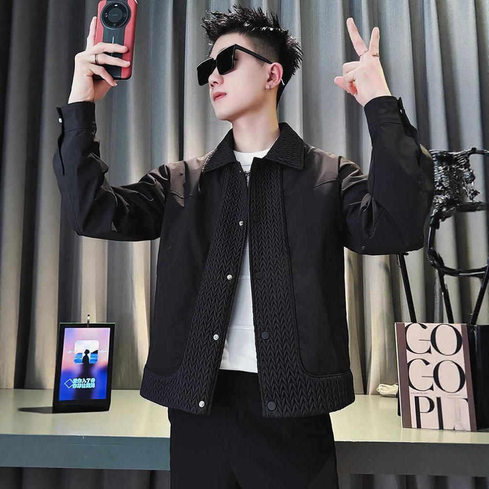 Design Sense Splicing Jacket Men's Autumn and Winter Trendy Brand Ruffian Handsome Lapel Jacket 2025 New Men's Autumn Short Top