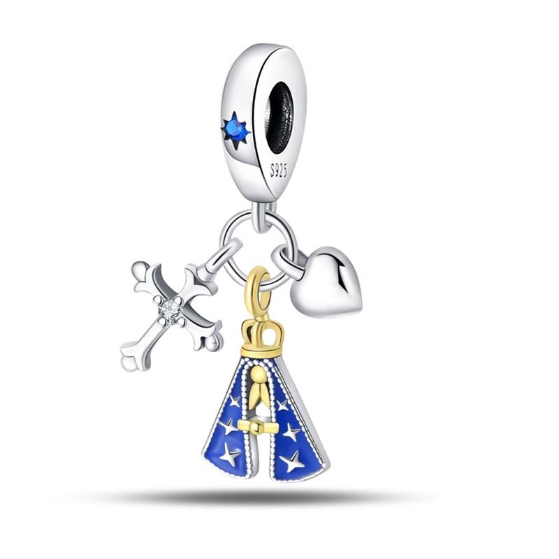 925 Silver Nossa Senhora Aparecida Dangle Cross Charms Pendants Fit Qikaola Bracelets DIY Jewelry For Women