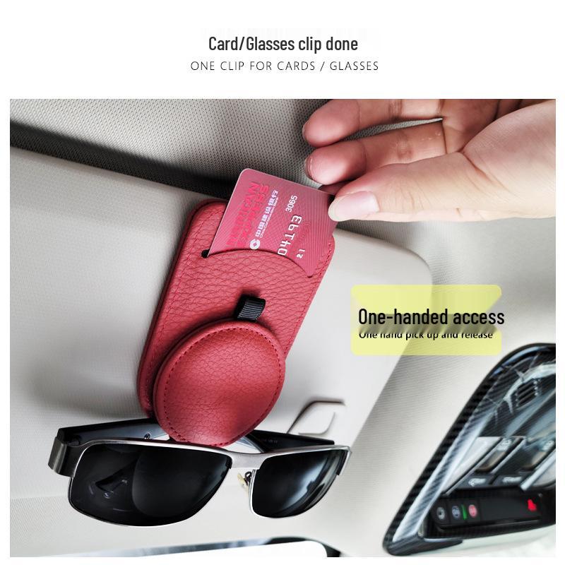 Multifunctional Leather Car Visor Clip: Sunglasses Holder & Card Storage
