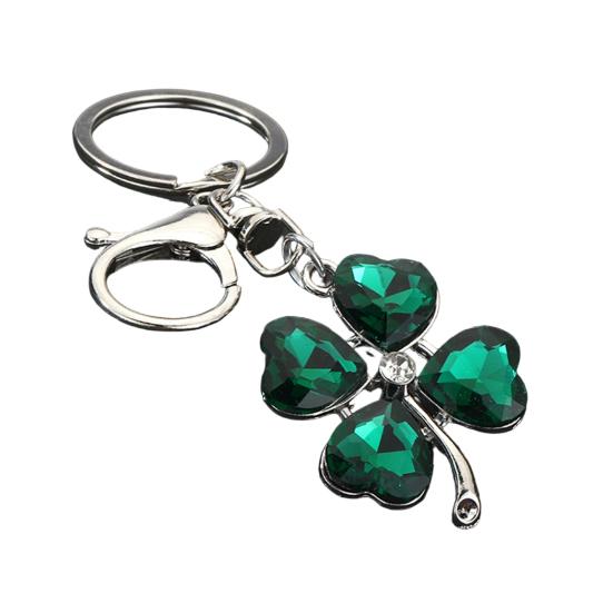 Keychain Pendant Sparkling Rhinestones Four-Leaf Clover Design Key Chain with Lobster Clasp Easy to Hang Key Holder Backpack Car Accessory