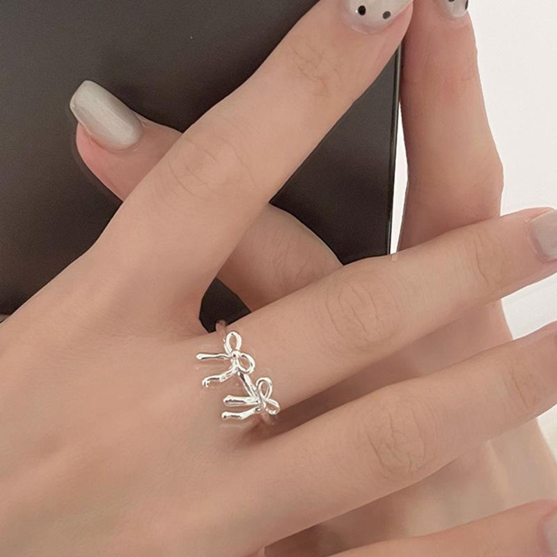 Bowknot Ring for Women Hollow Out Extremely Fine Korean Sweet Romantic Jewelry Gift Dropshipping