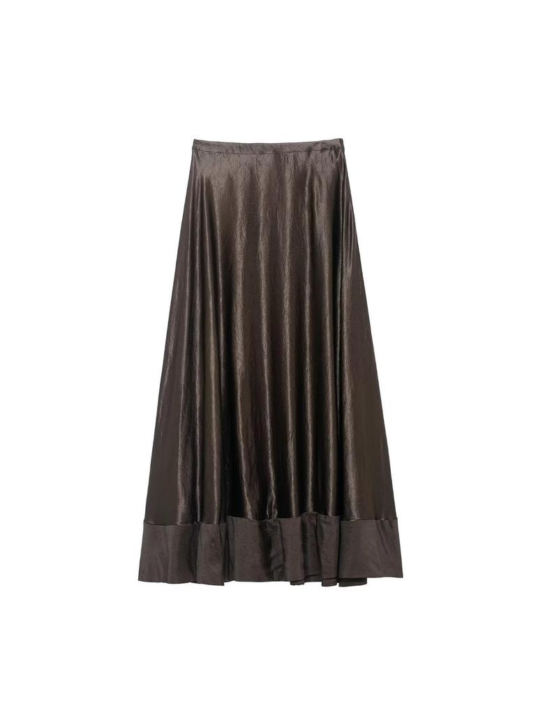 Autumn/Winter European & American Style Women's Silk Satin A-line Midi Skirt