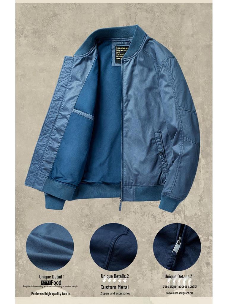 Men's Spring/Autumn Pilot Jacket - Pure Cotton American Baseball Style, Thin and Short.