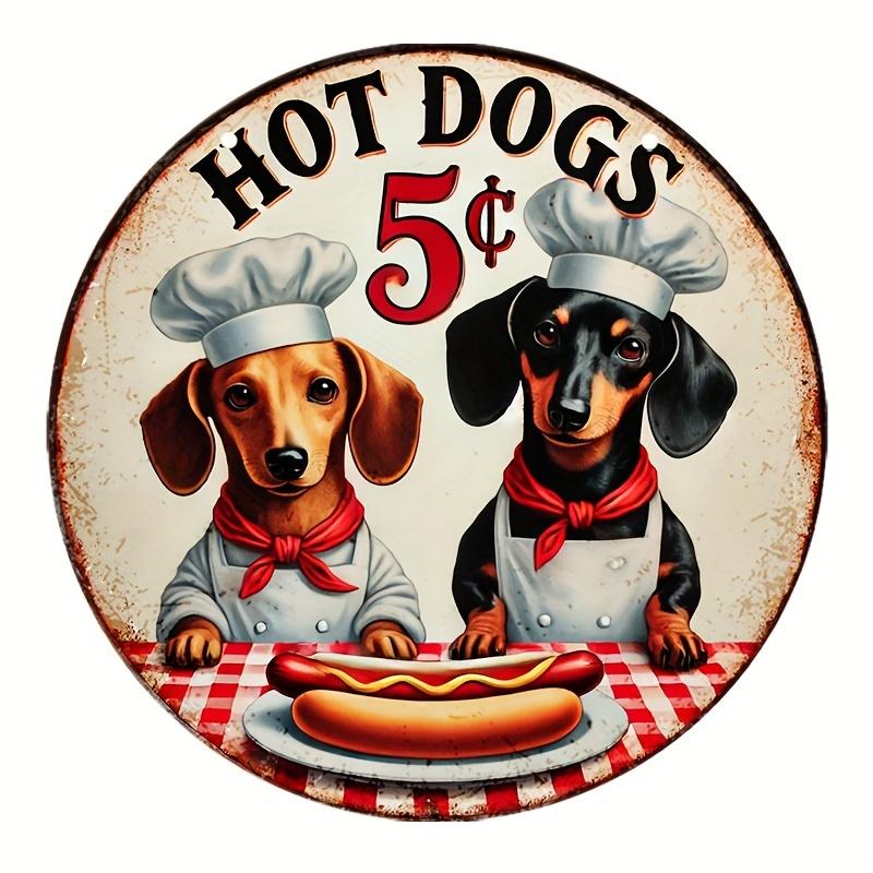 A Charming Long Dog Chef Design, Retro Hot Dog 5 Cents Decorative Sign - Versatile Wall Hanging Decorations for Home, Kitchen