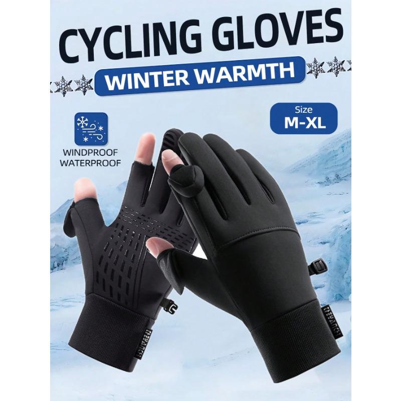 Black Winter Cycling Gloves, Touch Screen Compatible, Waterproof, Thermal Lined Hand Warmers, Anti-Slip Silicone Grip for Men and Women