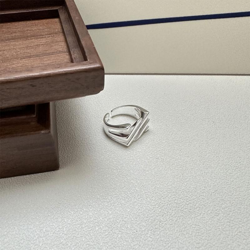 Irregular Geometric Rings Unique Square Cutout Rings with Slanted Texture  Adjustable Open Rings Decoration for Women