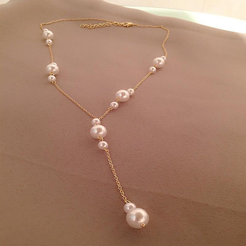 New, Long Y-shaped Zircon Fringed Pearl Necklace, Korean Ins Female Texture Cold Wind Collarbone Chain Female