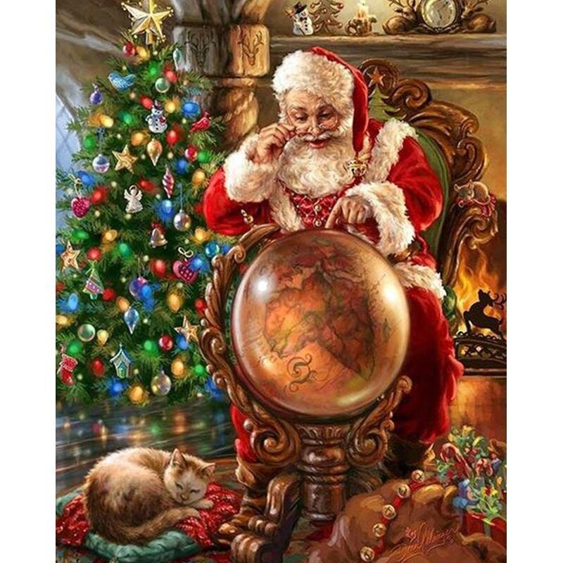 5D Full Drill Round Diamond Painting Santa Claus Picture Of Rhinestone Embroidery Diamond Mosaic Portrait Home Decoration