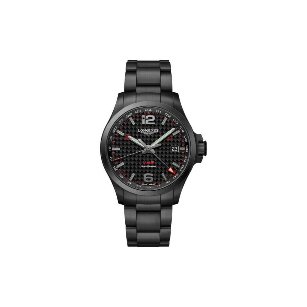 Longines Seria Conquest Mișcare cu Cuarț Ceas Simplu de Modă 43Mm Cadran Negru Carcasă Acoperită cu PVD Curea Acoperită cu PVD Ceasuri pentru Bărbați L3.728.2.66.6