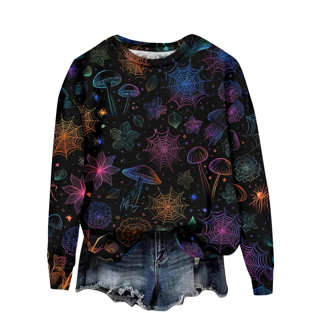 Women's Casual Long Sleeve Halloween Print Crewneck Sweatshirt