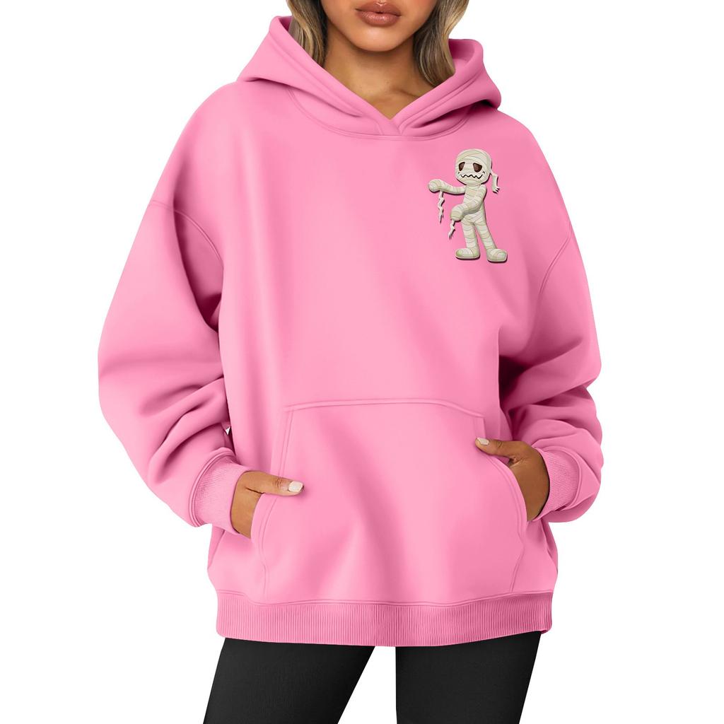 Damen-Kapuzenpullover mit Rundhalsausschnitt, langen Ärmeln und Halloween-Print