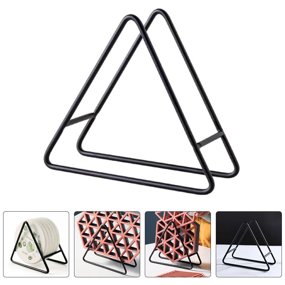 OUNONA Coaster Storage Holder, Rack, Coaster Holder, Coaster Stand, Shelf, Organizer, Iron, Triangular, 3D, Stylish, Plate Storage, Drainer, Kitchen