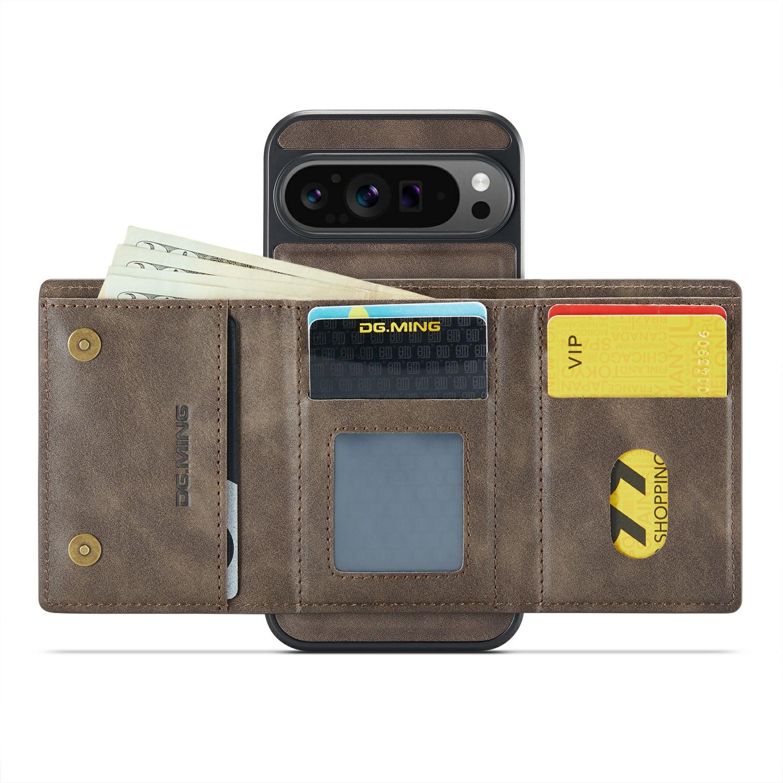 

DG.MING M6 Series For Google Pixel 9 Pro XL Case Magnetic Wallet PU+PC+TPU Phone Cover Coffee
