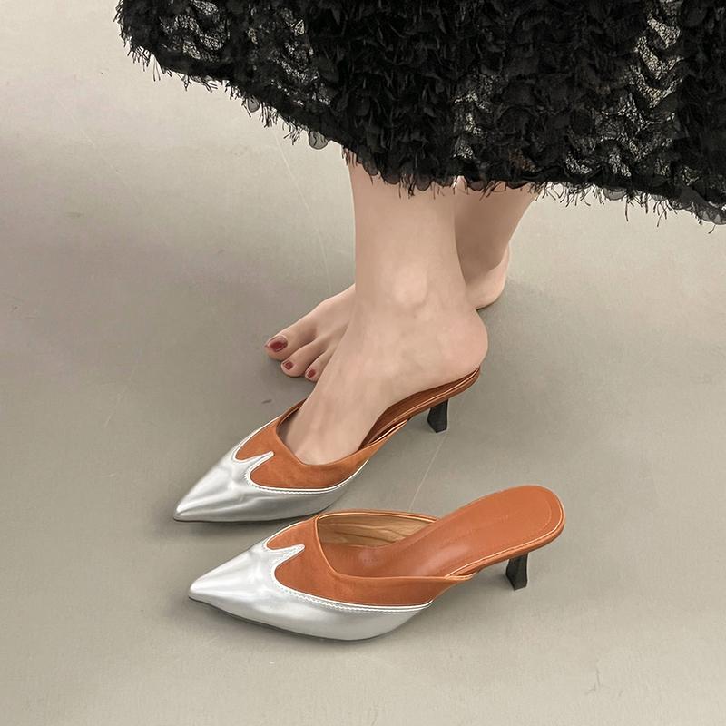 Fashion New Style Fashion Designer Transparent Baotou Roman Sandal Super High Heel Fashion Pointed Toe Light Mouth Color Block Flip Flop