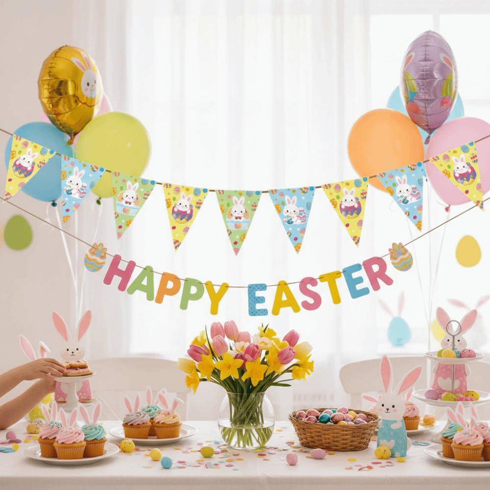 Kaninchen Karottenmuster Hase Wimpelkette Dreieck Flagge Osterdekoration Hängendes Banner Heimdekoration