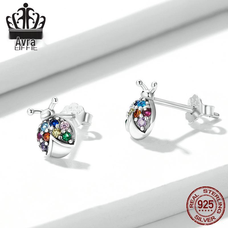 Original Sterling Silber Bunte Käfer Ohrringe mit S925 Zirkonia Insekt Design