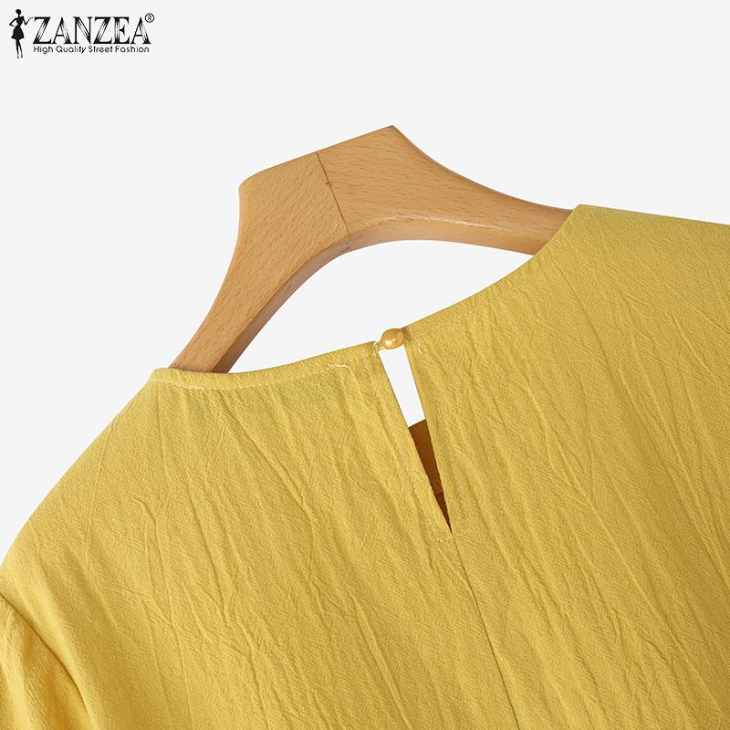 ZANZEA Women Casual Round Neck Solid Color Summer Short Sleeve T-Shirts