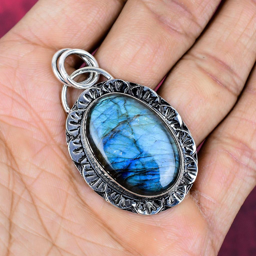 Labradorit Anhänger, 925 Sterlingsilber Anhänger Schmuck. Geschenk für Frauen, handgefertigter Anhänger, Edelsteinschmuck