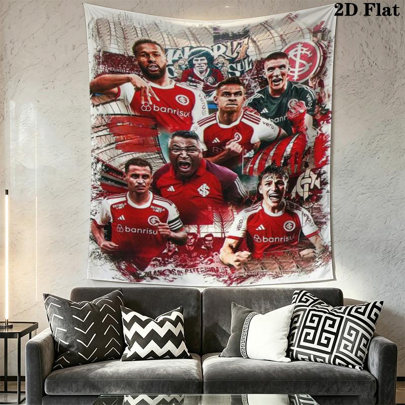 Red Jersey Football Team Collage Tapestry, Soccer Players Portrait Wall Hanging, Wall Art Decor for Fan Bedroom