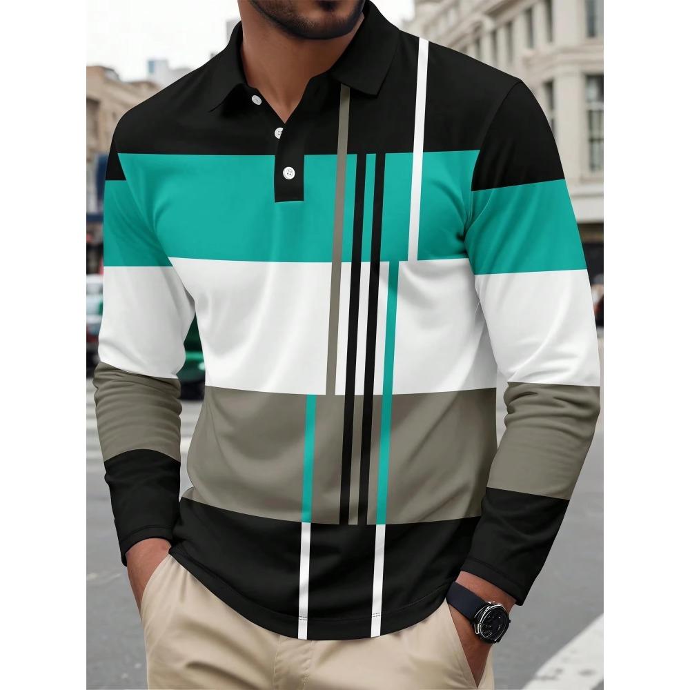 Herren Herbst Winter Langarm Farbblock Kragen Polohemd Herren Business Casual Golf Polohemd