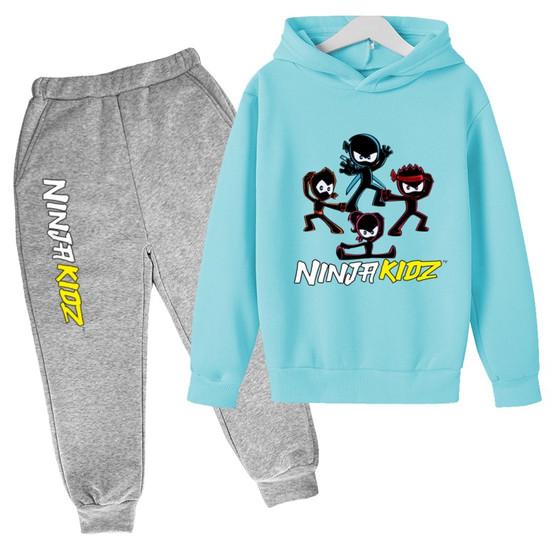 Felpa per Bambini Divertente Stampa Ninja Vestiti Cappotto Top+Pantaloni Set 2P Ragazzo Ragazza Toddler 3-12 Anni Casual Pullover Sole Lettere Sportive Set