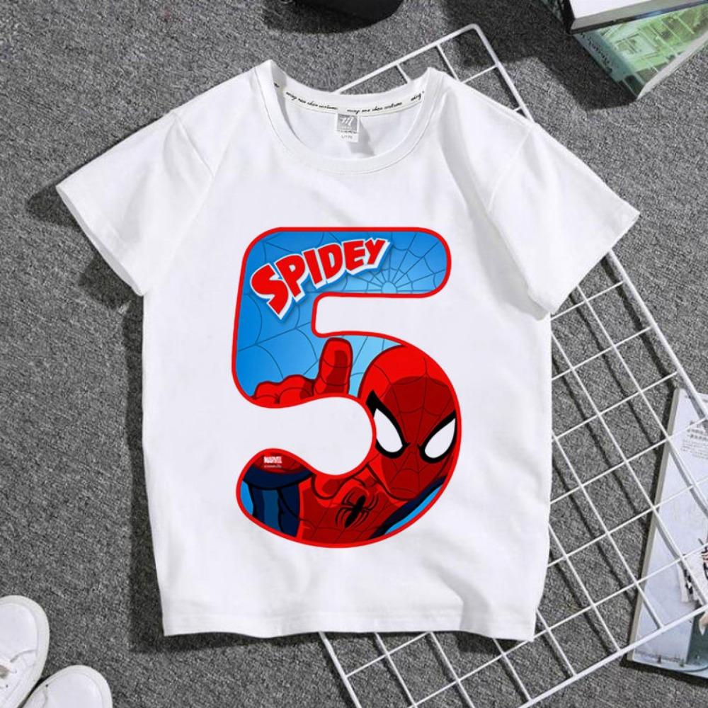 

Children s T-shirt Spiderman Numbered Cartoon Printed Round Neck Parent-child Wear 2026 Korean Version of the T-shirt 110
