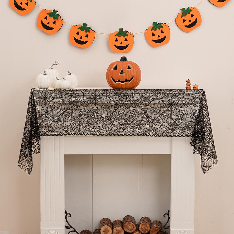 Halloween Kleiner Spinnen-Spitzen-Tischläufer für Nachtschreck-Atmosphäre Geisterfest Esstischdekoration Wohnzimmer Küche