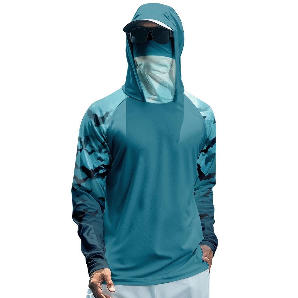 Men's Performance Fishing Raglan Halloween Prints Hoodie - UPF 50+ UV Long Sleeve Sun-protective Shirt With Mesh Visor