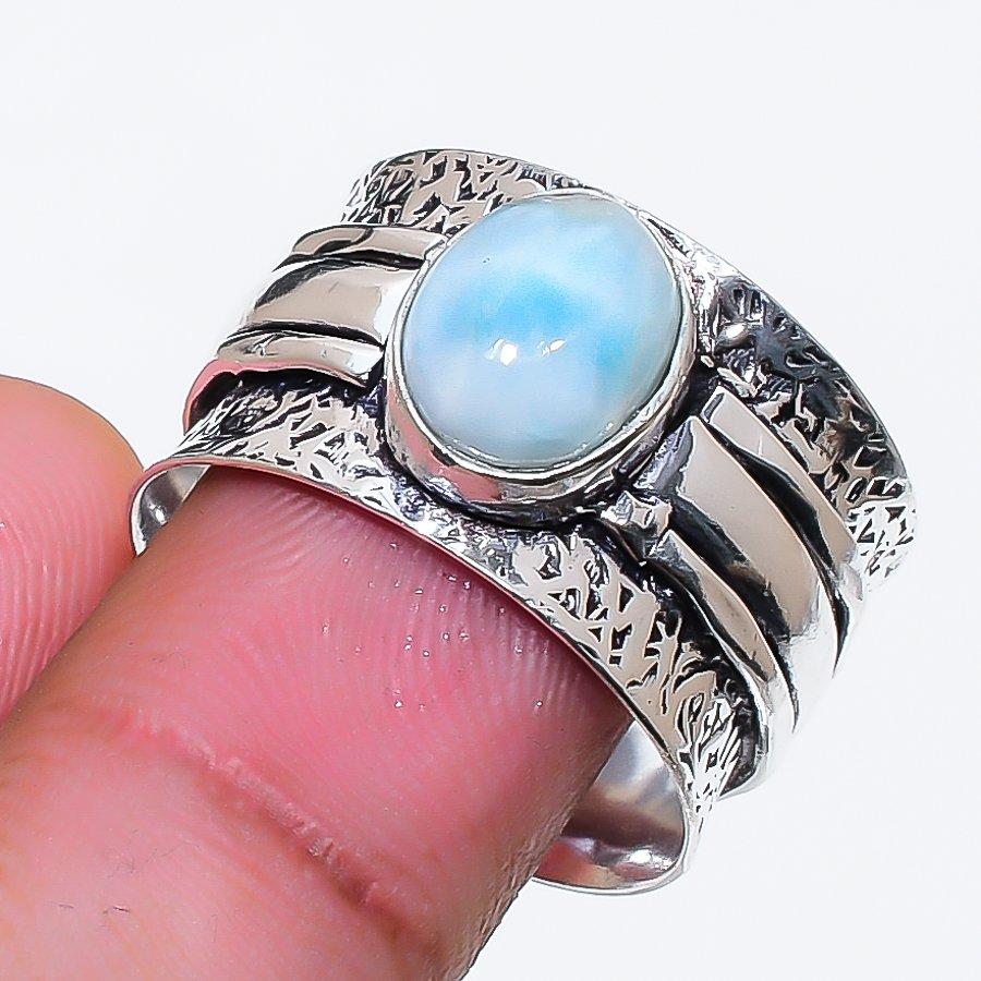 Natural Larimar Gemstone Handmade 925 Sterling Silver Jewelry Ring Size 9.5 AR-18993