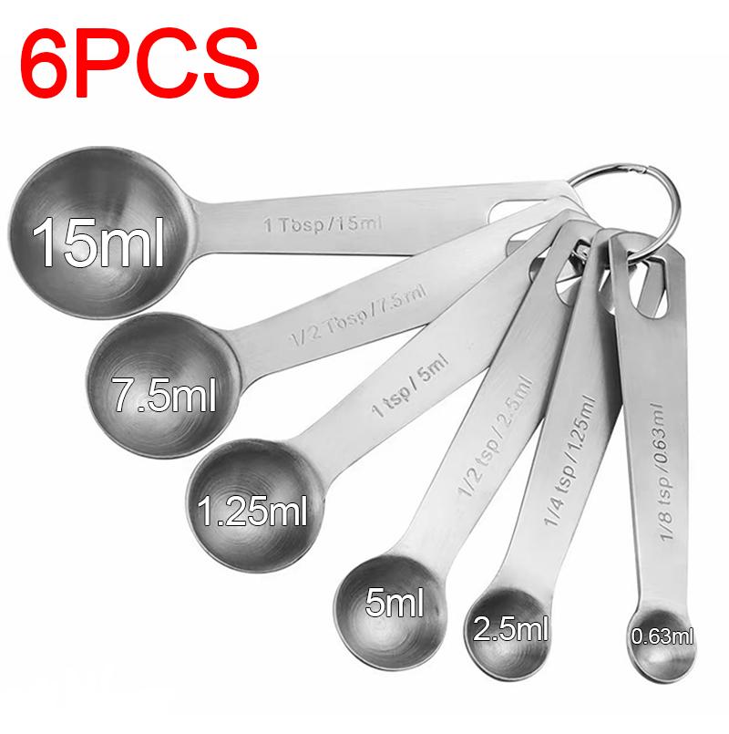 6pcs/set Stainless Steel Measuring Spoons Set Measuring Spoons for Baking Sugar Coffee Measure Scoop Kitchen Meters Kit LS006