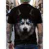 Men's Husky Wolf 3D Printed T-Shirt Casual Short Sleeve Crewneck Top Cool Glowing Blue Eyes Animal Head Graphic Tee Trendy Summer Streetwear Clothes